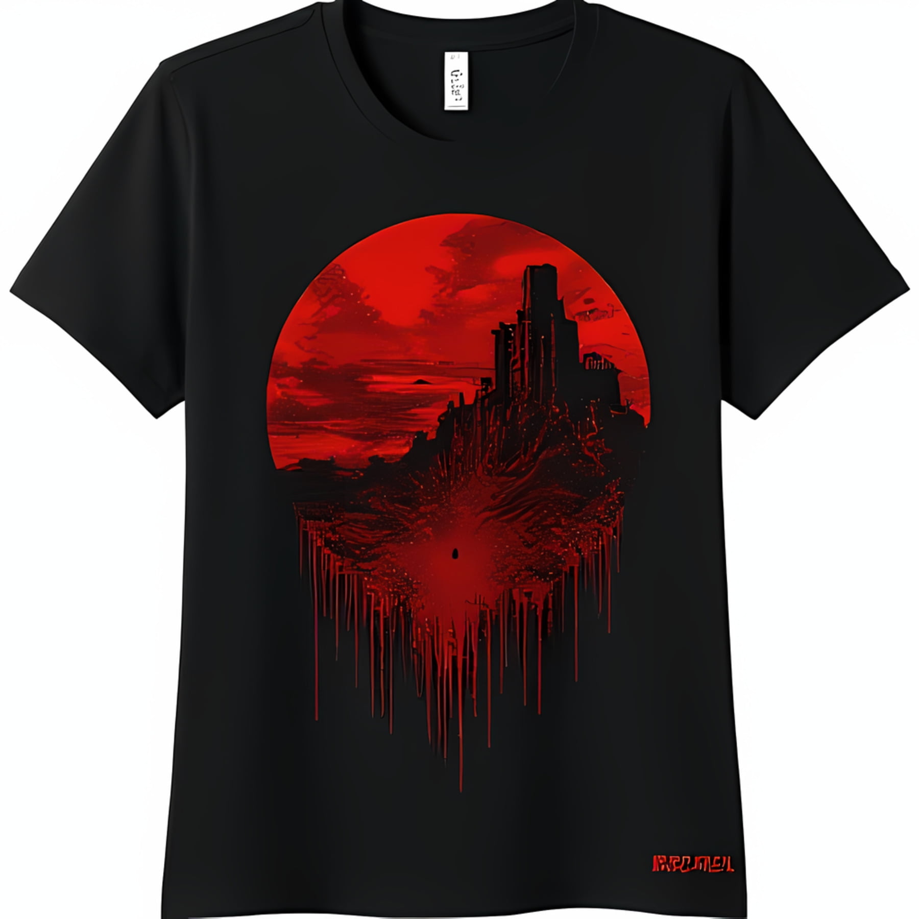 Dark Aesthetic Black T-Shirt with Pixelated City in Bloody Red Glow ...