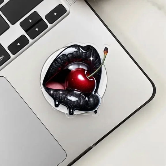 Dark Aesthetic Cherry Lips Phone Grip - Gothic Black Glitter Lips Phone Grip - Art - Gift For Her