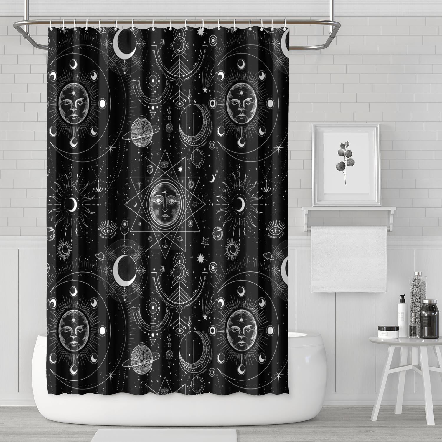 Dark Aesthetic Shower Curtain - 72x72 Inch Goth Cosmic Sky with Stars
