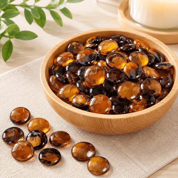 Dark Amber Flat Marbles Glass Gems 1 LB Decorative Gemstones