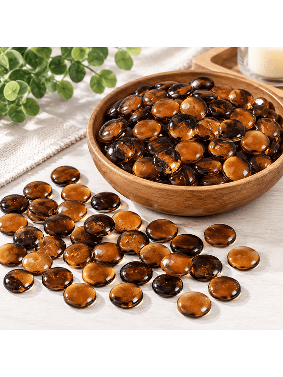 Dark Amber Flat Marbles Glass Gems 1 LB Decorative Gemstones