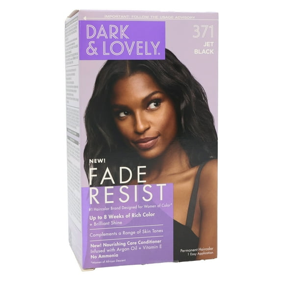 Dark And Lovely Fade Resist Hair Color, Jet Black, 371, Pack of 6