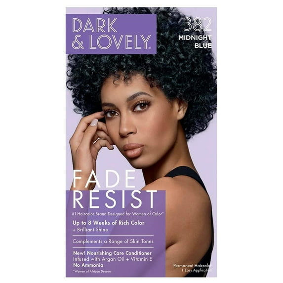 Dark And Lovely Fade Resist Hair Color, Midnight Blue, 382, Pack of 2