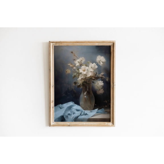 Dark And Moody Antique Blue Flower Poster Gothic Floral Romantic Antique Art Dark Academia Neutral Poster Wall Art For Decor Present, Poster Only