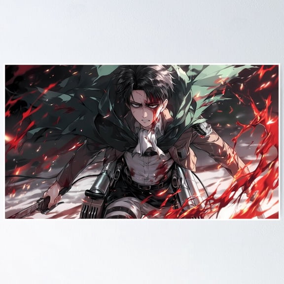Dark Anime Warrior Epic Shadow Battle Dual Katanas Fantasy Illustration Wall Art, Unframed Poster