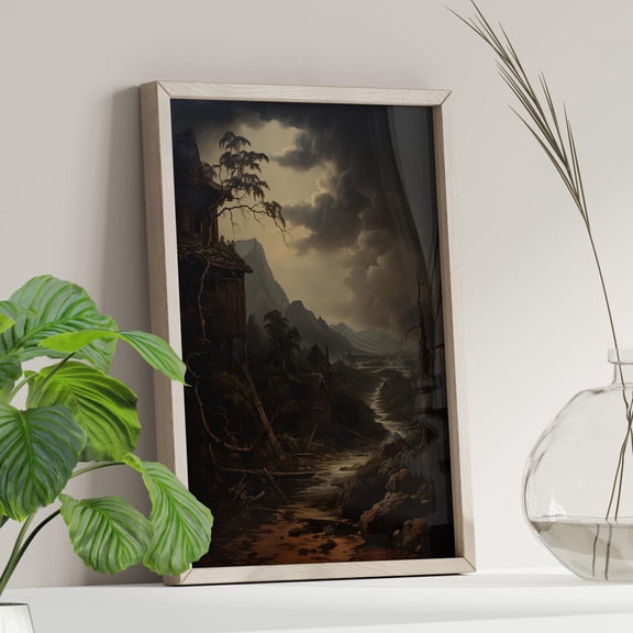 Dark Antique House Wall Art Gothic Cottagecore Decor, Unframed Canvas Size 8x12