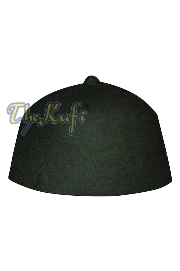 Dark Army Green Felt Wool Fez Hat with Tip