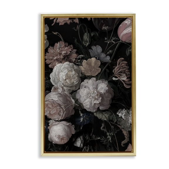 Stupell Industries Dark Arrangement of Flowers Gold Framed Floater Canvas Wall Art, design by Annabelle Hall, 31 x 21