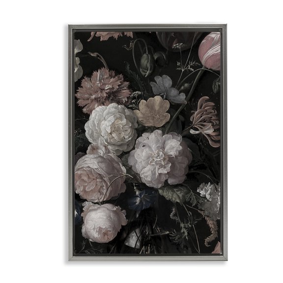 Stupell Industries Dark Arrangement of Flowers Gray Framed Floater Canvas Wall Art, design by Annabelle Hall, 25 x 17