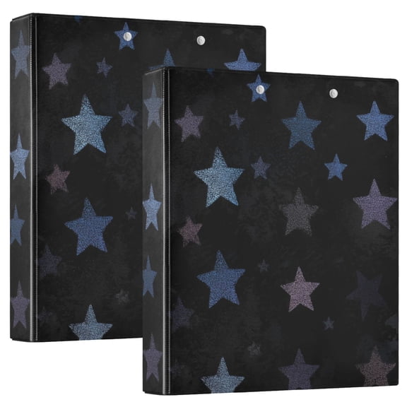 Dark Background Glitter Stars Round Ring Binder 3 Rings 1.5" Capacity File Storage for A4 Size 1 Pack