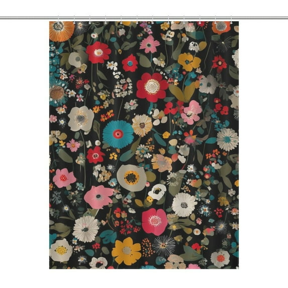 Dark Background Vibrant Floral Pattern Shower Curtains - Bath Shower Curtain Set with 12 Hooks for Adults Kids Bathroom Decor Accessories