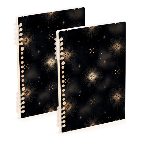 Dark Background with Star-shaped Pattern Notebook Detachable Coil Notebook Diary Plan Book A5 Size 60 Pages 2 Pack