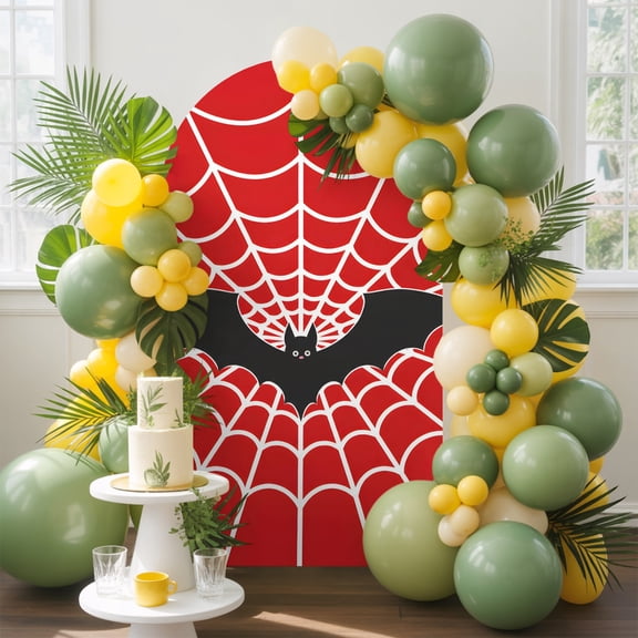Dark Bat Arch Backdrop Cover, 5FT, Classic Graphic White Spiderweb Red Background Claws Spandex Arch Covers Double-Sided Backdrop for Wedding Birthday Party Photo Background Decoration