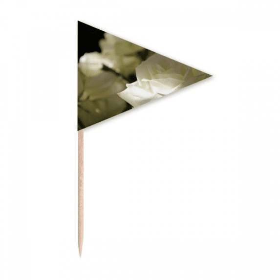 Dark Big-sized White Roses Toothpick Triangle Cupcake Toppers Flag