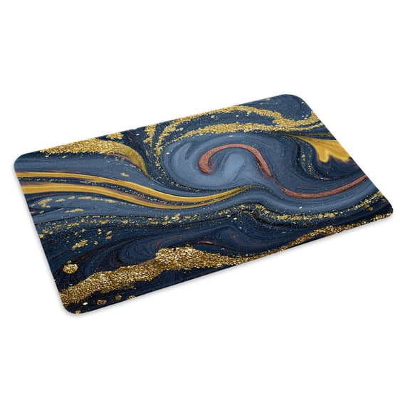 Dark Black Gold Marble Doormat Abstract Wave Gradient Stone Texture Non Slip Low Profile Rubber Door Mat Washable Absorbent Indoor Front Door Mat Entryway Rug Entrance Carpet 16x24 Inch