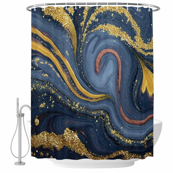 Dark Black Gold Marble Shower Curtain, 72" x 72", Abstract Wave Gradient Stone Texture Waterproof Bathroom Curtain Washable Shower Curtain Set with 12 Hooks