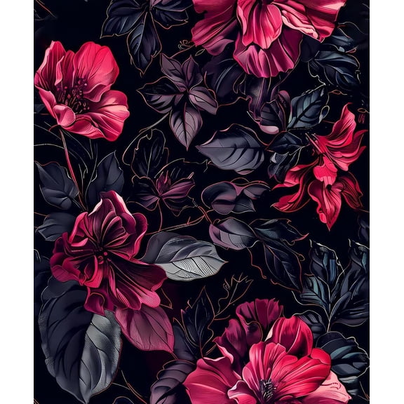 Dark Black Red Pink Floral Grey Modern Flowers Leaf Peel and Stick Wallpaper Stick on Contact Paper Vintage Wall Paper Easy Peel Off for nightstand Drawer Cabinet Renter