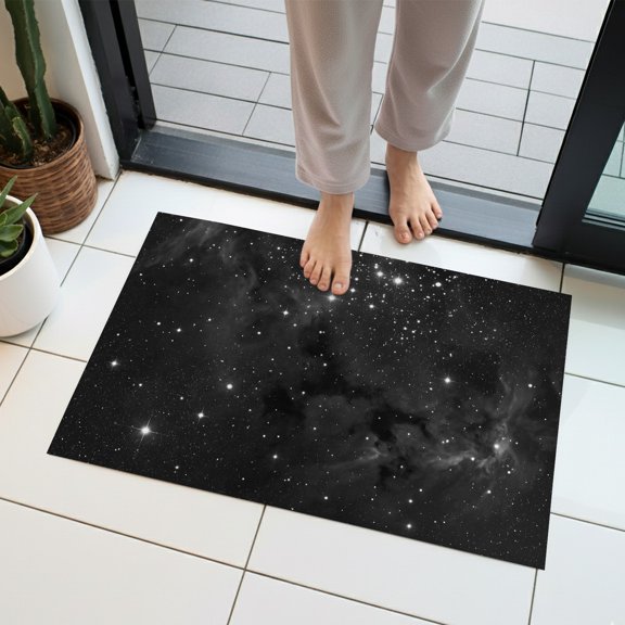 Dark Black Starry Sky Indoor Door Mat 20x31.5 Inch Universe Stars Galactic Deep Space Modern Front Door Mat Non Slip Washable Entryway Rug Low Profile Dirt Trapper Doormat for Kitchen Bedroom
