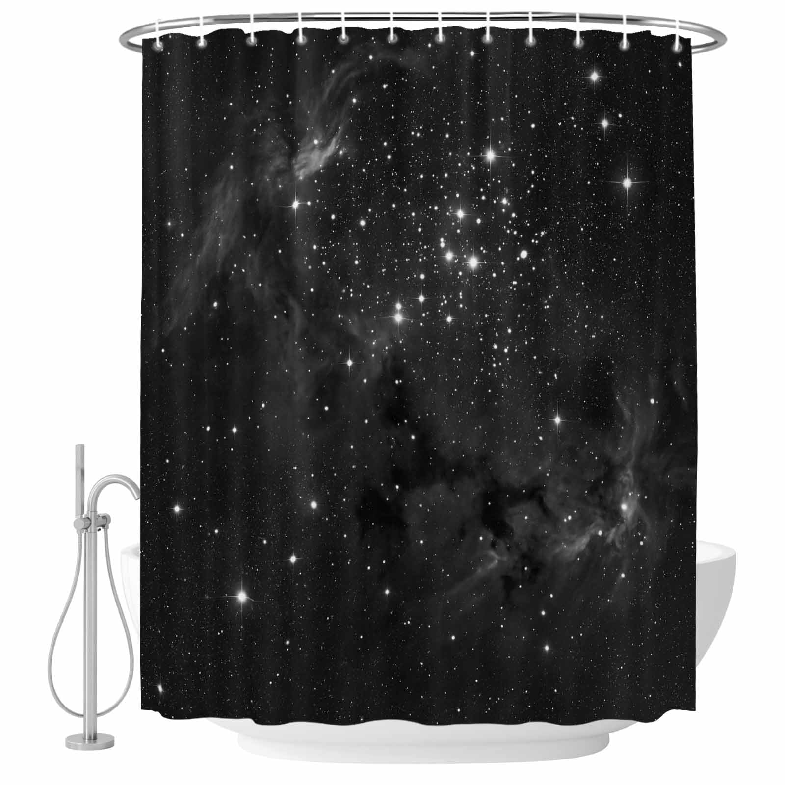 Dark Black Starry Sky Shower Curtain for Bathroom, Universe Stars ...