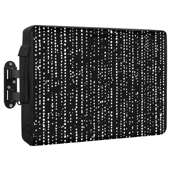 Dark Black Waterproof Outdoor TV Cover, White Dots and Lines Fiber Abstract Art Minimalist Outside Weatherproof TV Enclosures for 30 to 32 Inch LCD Television Shield Flat Screen Protectors