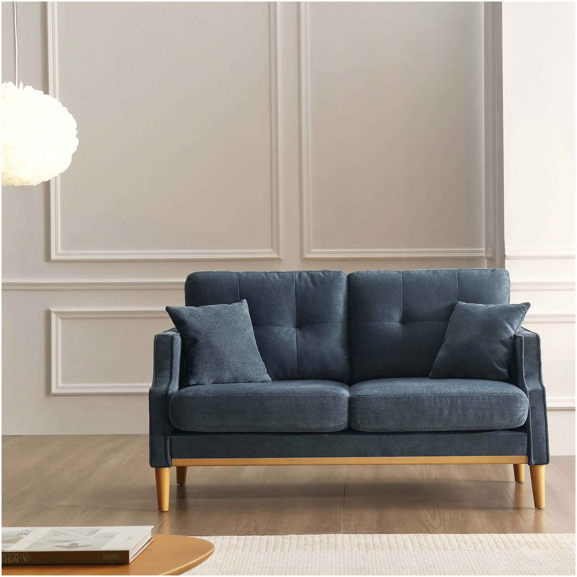 Dark Blue 2-Seater Loveseat Sofa with USB Charging Port, Waterproof Fabric Upholstery for Living Room, Bedroom, or Office