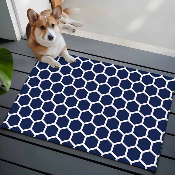 Dark Blue 2x3 Area Rugs for Living Room, Honeycomb Hexagon Retro Geometric Non Slip Floor Mat Washable Low-Profile Indoor Carpet for Bedroom, Dining Room, Bathroom