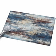 Dark Blue 2x3ft Non Slip Area Rug Brown Abstract Smoky Texture Distressed Mottled Ink Art Washable&nbsp;Soft Area Rugs for Living Room, Indoor&nbsp;Circle Carpet for Bedroom Dining Room Kitchen