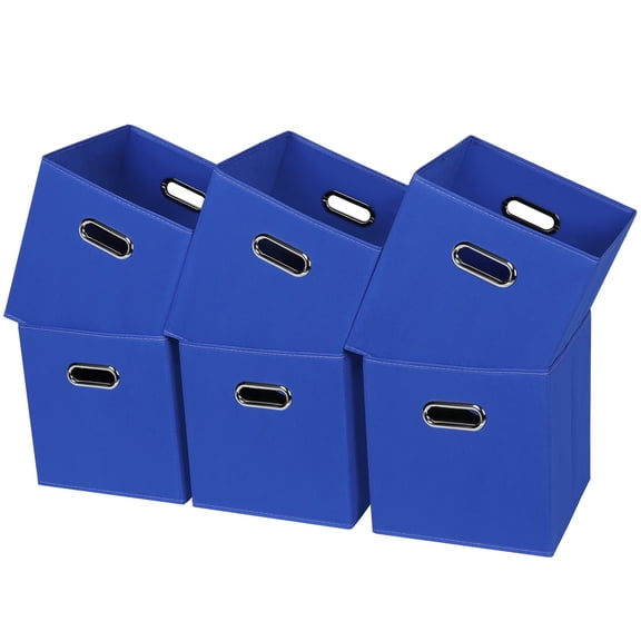 Dark Blue 6 Pack Fabric Cube Storage Bins, Foldable Organizer Boxes with Dual Handles