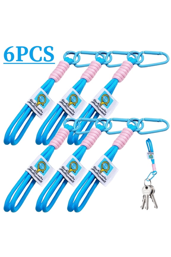 Dark Blue 6 Pack Nylon Keychain Lanyards, Same-Color Set with Zinc Alloy Ring & Aluminum Clip, Universal Hanging Charm