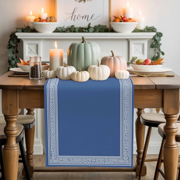 Dark Blue Abstract Art Cotton Linen Table Runner, Washable Table Runners for Kitchen, Dining Room, Holiday, Home Party Table Decor, 13x48 Inches