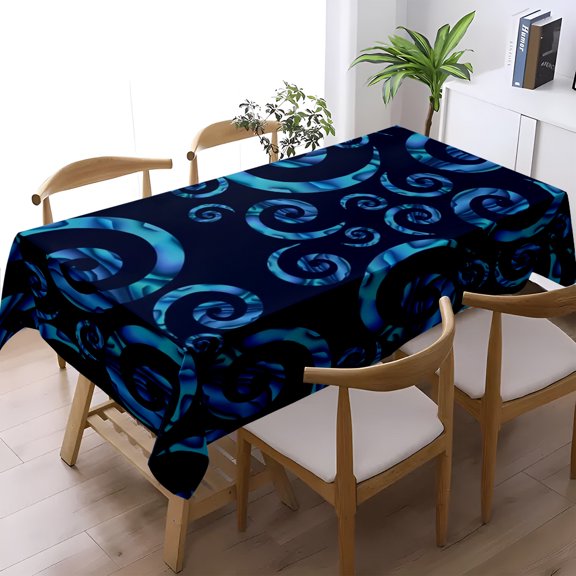 Dark Blue Abstract Swirl Aesthetic Print Tablecloth, Kitchen Dining Living Room Bedroom Multi-scene Decor, Modern Home Table Cover, Thanksgiving Christmas Gift