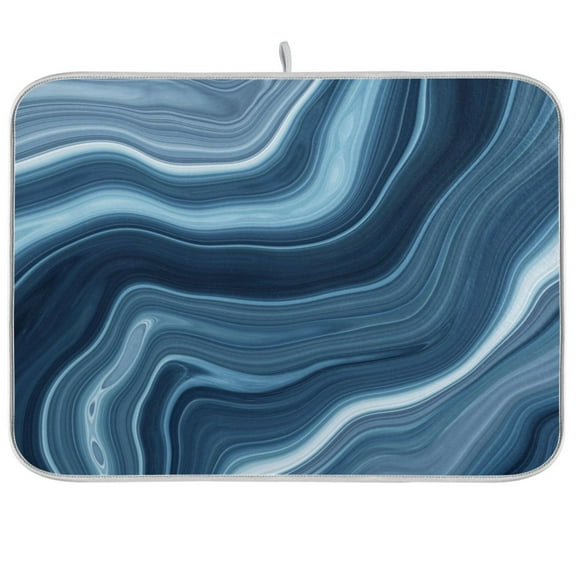Dark Blue Abstract in Marble Dish Drying Mat Microfiber Kitchen Mats Large Counter Absorbent Dish Pad Drainer Rack 16"x18"