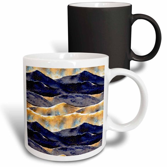 3drose, Dark Blue and Image of Gold Mountain Range Abstract, 11oz Magic Transforming Mug