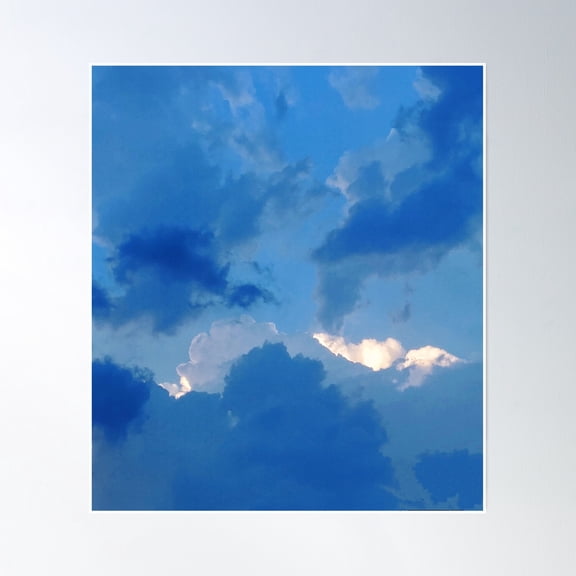 Dark Blue And White Clouds Poster Wall Art, Modern Wall Decor, 24x36 UNFRAMED