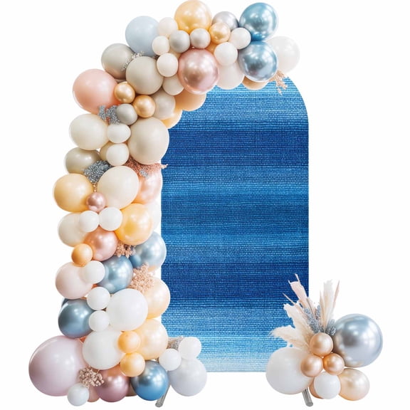 Dark Blue Arch Backdrop Cover 4 FT Theme Gradient Grid Texture Pastoral Abstract Stretchy Elastic Arch Stand Covers Spandex Arched Background Birthday Wedding Party Decoration (No Stand)
