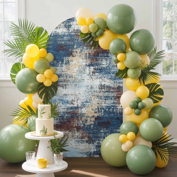 Dark Blue Arch Backdrop Cover, 4FT, Brown Abstract Smoky Texture Distressed Mottled Ink Art Spandex Arch Covers Double-Sided Backdrop for Wedding Birthday Party Photo Background Decoration
