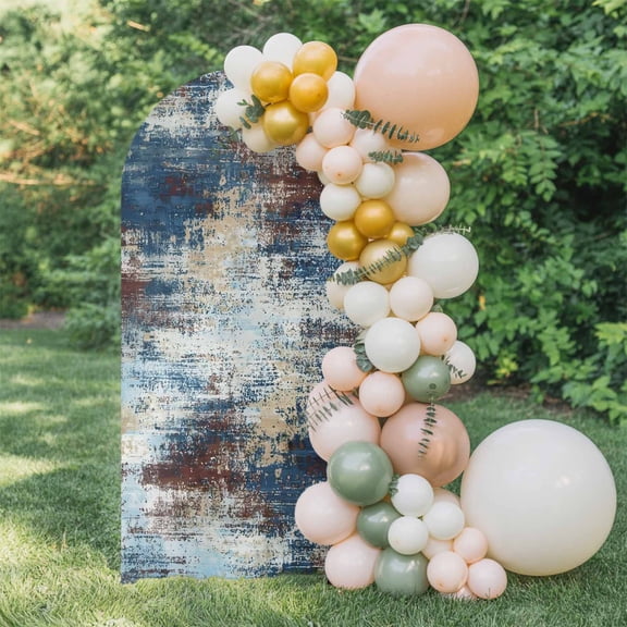 Dark Blue Arch Backdrop Cover 5 FT, Brown Abstract Smoky Texture Distressed Mottled Ink Art Wedding Arch Cover Stretchy Backdrop Stands Covers for Birthday Party Ceremony Banquet Decor