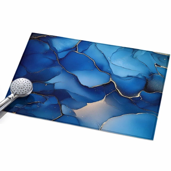 Dark Blue Area Rug, Marble Abstract Art Rock Texture Fluid Art Modern Non-Slip Felt Rubber Backing Rectangle Indoor Carpet Washable Rugs for Living Room Bedroom 2x3ft
