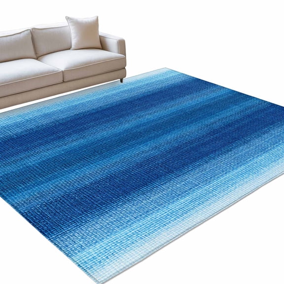 Dark Blue Area Rugs 6x9ft Theme Gradient Grid Texture Pastoral Abstract Floor Rug&nbsp;Non Slip Low Pile Ultra Soft Throw Carpet for Entryway Indoor Entrance Kitchen Bathroom
