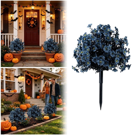 Dark Blue Artificial Flower Ground Stake 23.62 Inch, Halloween Violet Outdoor Garden Decor for Yard Patio Pathway, Fade-Resistant Cemetery Memorial Fall Decoration, Outdoor Decorations