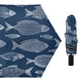thumbnail image 1 of Dark Blue Background Hand Painted Fishes All Weather Umbrella Triple Folding Parasol 6 Ribs UV Protection Portable, 1 of 8