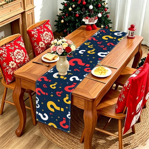 Dark Blue Background Stylized Alphabet Letters 2D Pattern Table Runner,13x48/13x70/13x108 inch,Family Welcome Decor,Contemporary Education Table Ornament