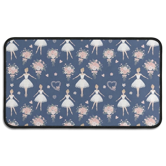 Dark Blue Ballerina Flower Pattern Door Rugs,Washable Non Slip Door Mats Indoor,Decorative Door Mats,Entry Mat Indoor for Entrance,Bedroom,Kitchen,Bathroom,30"x17"