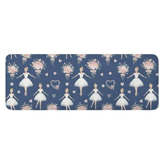 Dark Blue Ballerina Flower Pattern Kitchen Rug Mat,Kitchen Runner Rugs Non Skid Washable,Decorative Kitchen Floor Mats for Kitchen,Sink,Laundry,17"x47.2"