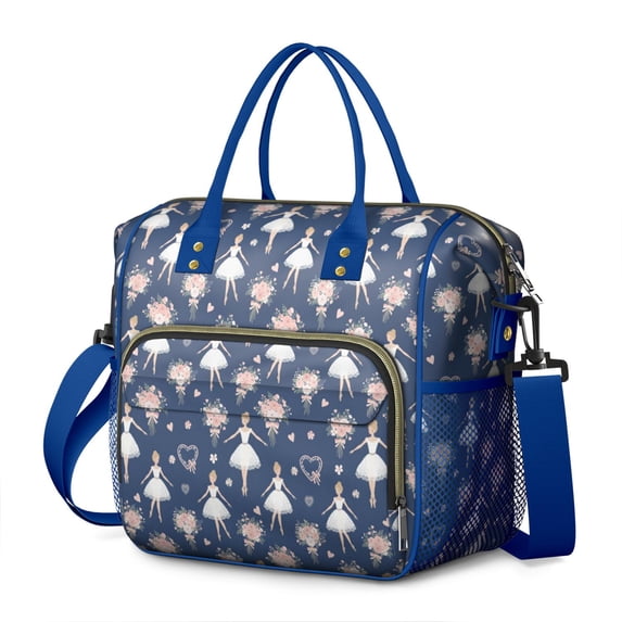 Dark Blue Ballerina Flower Pattern Womens Lunch Box for Work,Insulated Large Lunch Bag for Tween and Teen,Loncheras Para Mujer,Leakproof Adult Lunch Bag for Work,Beach,Travel,Picnic,Camping
