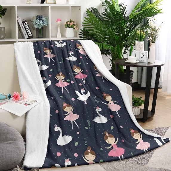Dark Blue Ballerina Princess Pattern Blanket,Comfortable Soft Flannel Throw Blanket,All Season,Warm Lightweight Blankets for Sofa Bed Couch Living Room Chair,40"x50"