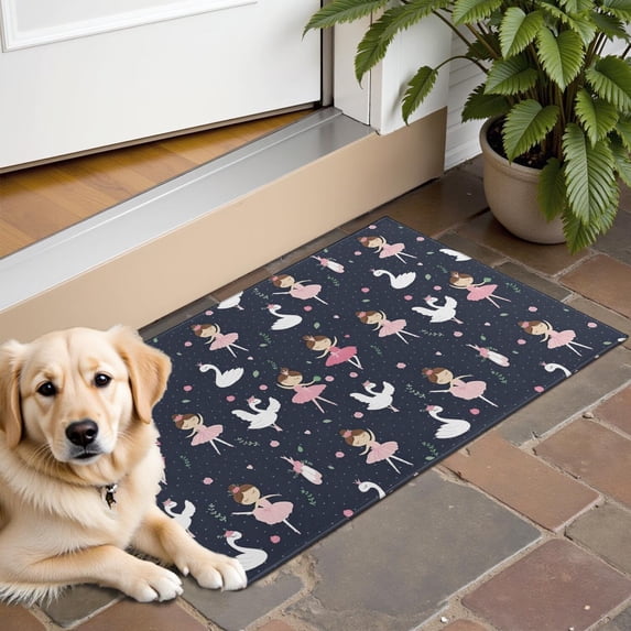 Dark Blue Ballerina Princess Pattern Door Rugs,Washable Non Slip Door Mats Indoor,Decorative Door Mats,Entry Mat Indoor for Entrance,Bedroom,Kitchen,Bathroom,16"x24"
