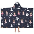 thumbnail image 1 of Dark Blue Ballerina Princess Pattern Hooded Bath Towel，50"x30" for Ages 3 To 12 Kids, Quick Dry Lightweight Soft Microfiber Hood Beach Towel Cover Up for Kids, 1 of 7