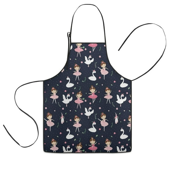 Dark Blue Ballerina Princess Pattern Kids Aprons for Girls and Boys,Adjustable Neck Strap Toddler Aprons for Kids Cooking Baking