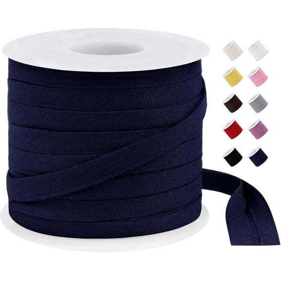 Dark Blue Bias Tape Double Fold 1/4 Inch x 18 Yards, Polyester Fabric Seam Binding for Sewing, Seaming, Hemming, Piping, Quilting, Upholstery Trim inch yards